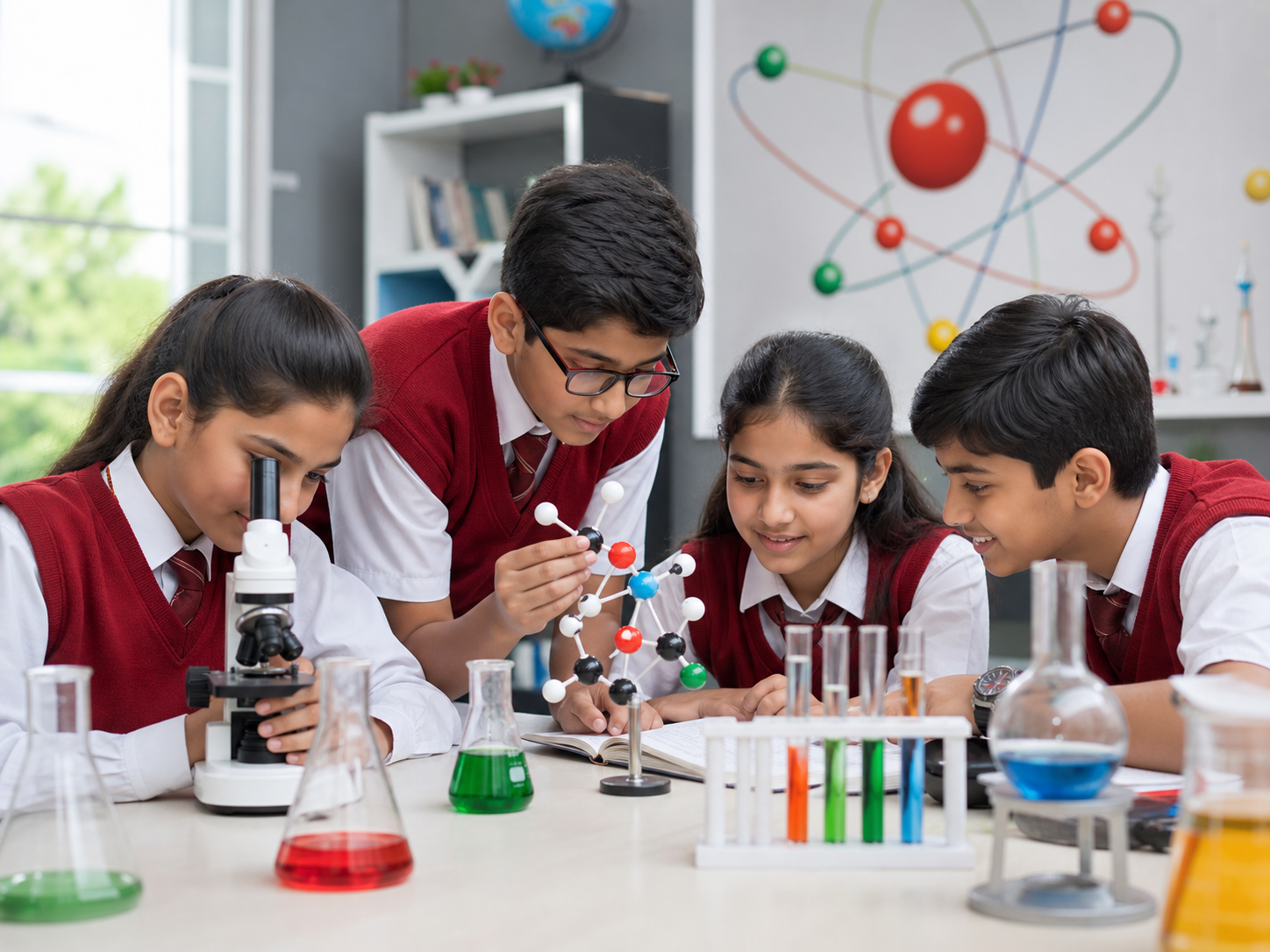 Students learning science for Science Olympiad Foundation